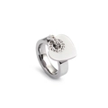 Anello in acciaio inossidabile argento con ciondolo a cuore e pavé di cristalli luminosi - US 6 / Color Acciaio