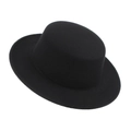 Classic black flat top wide brim wool fedora hat for adults in a timeless elegant style - 58cm / Black