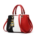 Minimalist large PU leather tote bag with red, white, and black crocodile texture - Burgundy