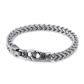 Men's silver stainless steel dragon bone chain bracelet with geometric clasp finish - Geometric Plug Clasp Style (KB96859-BD)
