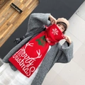Red Christmas knitted scarf with Merry Christmas lettering and white snowflake patterns - Red