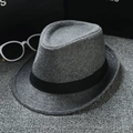 Classic grey felt fedora hat with a black ribbon band, stylish wool jazz hat for men women - Around 58cm / [Felt] Gray