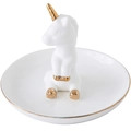 Ceramic unicorn jewelry tray in white with golden horn accent for rings and accessories - White Dish Unicorn