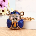 Golden God of Wealth metal keychain with dark blue enamel and rhinestones - Single OPP Bag Packaging / Royal Blue God of Wealth