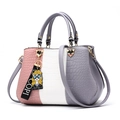Pink, white and grey tri-color faux leather tote bag with crocodile pattern and strap - Light Gray