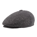 Winter dark grey plaid flat cap for men with thick padded knit wool fabric - Light Gray