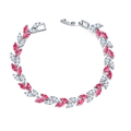 Silver-plated bracelet with vibrant red and white marquise-cut zircon leaf accents - 19cm (With Extension) / Platinum Plated Red Zirconia
