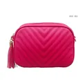 Elegante borsa a tracolla trapuntata rosso rosa con cuciture a V e nappa decorativa - Rosa Rosso