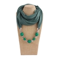 Ethnic style green beaded neck scarf necklace displayed on a professional beige mannequin - 180x40cm / Dark Green