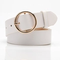 Ceinture en cuir blanc pour femme avec une boucle ronde classique en métal doré - Blanc