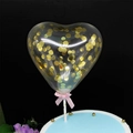 Heart-shaped transparent cake topper balloon with gold sequins and pink bow decoration - Heart / Gold Sequin