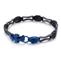 Men's blue and black stainless steel skull cross bracelet with a punk matte finish - Skull Cross Splicing Style / Black With Metallic Blue