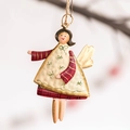 Vintage metal Christmas angel ornament with red stripes and wings on a hanging twine rope - C1 Angel