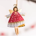 Retro iron angel ornament with red polka dot dress and gold wings for Christmas decor - C2 Angel