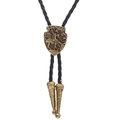 Verstellbare Vintage Bronze Schild Bolo Tie mit schwarzem geflochtenem Lederband und Spitzen - Indianischer Ritter Bronze