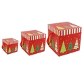 Lot de 3 boîtes cadeau de Noël rouges avec motifs sapins verts et anses en ruban - LH-2 Boîte d'ensemble d'arbre de Noël rouge