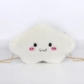 Borsa a tracolla in peluche bianco a forma di nuvola con viso ricamato e catena - Faccia Sorridente / Faccina Sorridente Bianca