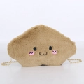 Borsa a tracolla nuvola in peluche marrone con viso ricamato e catena dorata - Faccia Sorridente / Marrone Sorridente