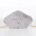 Cute gray plush cloud-shaped crossbody bag with embroidery and gold chain strap - Shy Expression / Shy Grey