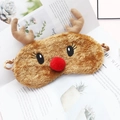 Detail of plush reindeer sleep mask with red nose and antlers for Christmas - Dark Brown Reindeer