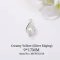 Water drop pearl charm in creamy yellow with silver rim for jewelry making 9x17mm - 9*17MM / Beige (Silver Edge)