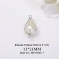 Waterdrop shaped pearl pendant with silver edging in cream yellow, size 11x21mm - 11*21MM / Beige (Silver Edge)