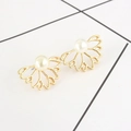 Elegant gold hollow flower petal stud earrings with white pearl center for women - Pearl Gold A4422