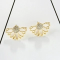 Golden hollow lotus flower stud earrings set with sparkling crystal rhinestones - Gold A