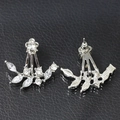 Silver leaf earrings set with sparkling marquise rhinestones and ear jacket design - Silver A4224