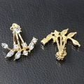 Golden leaf jacket earrings with clear rhinestones in a versatile 12-piece earring set - Gold A4223