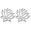 Polished silver hollow lotus earrings with detailed layered petals on white background - Silver A3437