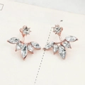 Rose gold lotus fan stud earrings with marquise crystals and round cubic zirconia - Rose Gold A3328