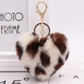 Brown and white leopard print plush heart keychain with gold metal clasp detail - Beige Leopard / Elastic Style (Heart Without Hardware)
