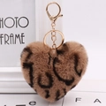 Leopard print plush heart-shaped keychain with gold metal buckle for bags and keys - Khaki Base With Black Leopard Print / Gold Chain Clasp