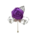 Handgefertigte lila Satin-Rose Ansteckblume mit Kunstperlen und goldenem Blatt - Rötliches Lila