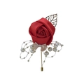 Detail of red satin rose boutonniere with faux pearls and gold leaf decoration - Red