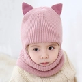 Pink knit baby hooded scarf with cute cat ears for warmth and wind protection - Cat Ear / Pink