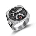 Vintage stainless steel Shriners ring with scimitar and crescent moon emblem - US 14 / Antique Silver (Steel Color 25406)