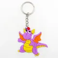 Cute purple PVC dinosaur keychain with orange wings and a metal keyring for parties - Purple Cartoon Dragon