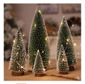 Mini alberi di Natale innevati con luci LED e base in legno per decorazione da tavolo - 10cm Verde (Con Base in Legno)