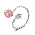 Anello a spirale argento con quarzo fragola rosa e dettaglio stella lucente - Aperto Regolabile / Quarzo Fragola