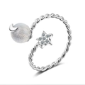 Anello aperto a stella in argento con pietra di luna e fascia a treccia con zirconi - Aperto Regolabile / Pietra di luna