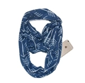 Detail of navy blue infinity scarf with white arrow pattern and hidden zipper pocket - Navy Blue with White Arrow