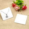 Necklace display card with silver chain and circular zircon pendant on linen texture - 5x5cm / White
