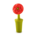Creative red rose flower silicone wine bottle stopper with green base on white background - Rose