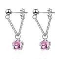 Orecchini a goccia in argento con pendente a fiore di cristallo rosa e catena elegante - Rosa