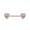 Detail of rose gold nipple ring featuring symmetrical heart shapes and white zircon inlays - Rose Gold Heart Style (1993 Rose Gold)