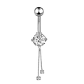 Dettaglio piercing ombelico argento con grande zircone e nappe scintillanti pendenti - 1964 Nappa Argento