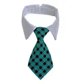 Dog shirt collar with green and black checkerboard tie and adjustable velcro strap - Green and Black Plaid (CW 17)