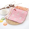Pink and beige 6-layer cotton hand towels with fish pattern and wave edges - 25*25cm Square Towel / Pink Small Fish